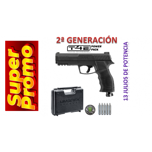 PACK T4E TP 50 2DA GENERACION PISTOLA TRAUMATICA CAL 50 CON MALETIN, 50 BOLAS DE GOMA Y 5 RECARGAS DE CO2